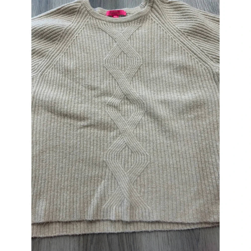 Lilly Pulitzer Womens Batwing Cable Knit Sweater Acrylic Blend M Beige Ivory